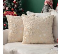 MIULEE Housses de Coussins Noël Fausse Fourrure Doux en Polyester Décoratif en Motifs de Flocon de Neige Brillants Moderne Décorer pour Salon Bureau Canapé 2 Pièces 50x50CM Beige