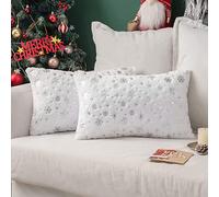 MIULEE Housses de Coussins Noël Fausse Fourrure Doux en Polyester Décoratif en Motifs de Flocon de Neige Brillants Moderne Décorer pour Salon Bureau Canapé 2 Pièces 30x50CM Blanc
