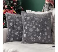 MIULEE Housses de Coussins Noël Fausse Fourrure Doux en Polyester Décoratif en Motifs de Flocon de Neige Brillants Moderne Décorer pour Salon Bureau Canapé 2 Pièces 40x40CM Gris