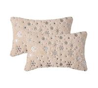 MIULEE Housses de Coussins Noël Fausse Fourrure Doux en Polyester Décoratif en Motifs de Flocon de Neige Brillants Moderne Décorer pour Salon Bureau Canapé 2 Pièces 30x50CM Beige