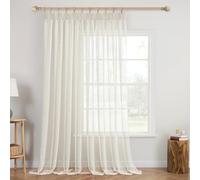 MIULEE Lot de 1 Rideaux Voilages de Fenêtre Lin Imitation Rideau avec Ruban fronceur Transparents Décorative Intérieur Elegant Vintage pour Chambre Salon Bureau 300x225cm(L X H) Lait