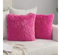 MIULEE Lot de 2 Housse Coussin de Canapé Fausse Fourrure Deluxe Decoration canapé Maison Chambre Lit Super Doux Peluche Taie d'oreiller 45X45cm Rose Rouge