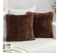 MIULEE Lot de 2 Housse Coussin de Canapé Fausse Fourrure Deluxe Decoration canapé Maison Chambre Lit Super Doux Peluche Taie d'oreiller 45X45cm Chocolat