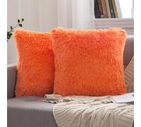 MIULEE Lot de 2 Housse Coussin de Canapé Fausse Fourrure Deluxe Decoration canapé Maison Chambre Lit Super Doux Peluche Taie d'oreiller 45X45cm Orange