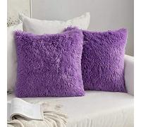 MIULEE Lot de 2 Housse Coussin de Canapé Fausse Fourrure Deluxe Decoration canapé Maison Chambre Lit Super Doux Peluche Taie d'oreiller 45X45cm Violet