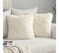 MIULEE Lot de 2 Housse Coussin de Canapé Fausse Fourrure Deluxe Decoration canapé Maison Chambre Lit Super Doux Peluche Taie d'oreiller 45 X 45 cm Beige