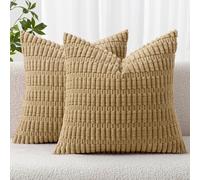 MIULEE Lot de 2 Housses de Coussin Carrées en Velours Côtelé Camel 40 x 40 cm Boho Taie d'oreiller Décorative pour Salon Canapé Chambre