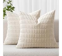 MIULEE Lot de 2 Housses de Coussin Noël Carrées en Velours Côtelé Blanc Crème 60 x 60 cm Boho Taie d'oreiller Décorative pour Salon Canapé Chambre