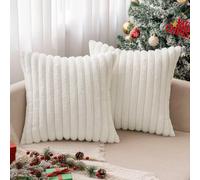 MIULEE Lot de 2 Housses de Coussin Noël en Velours Super Doux en Fausse Fourrure Moderne Housse de Coussin Confortable et Lavable Décorative pour Le Salon la Chambre et Le Canapé 45 x 45 cm Blanc Pur