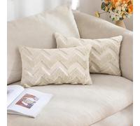MIULEE Lot de 2 Housses de Coussins en Tissu de Laine Artificielle et Polyester Motif Polyligne Décoratives Doux Lisse Confortable Taie d'oreiller pour Salon Chambre Canapé 40x60CM Beige