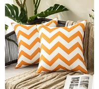 MIULEE Lot de 2 Housses de Coussins Imperméable Extérieur Géométriques Ondulés en Tissu Polyester Moderne Taie d'oreiller Concise Décoration pour Salon Chambre Canapé Balcon 45x45cm Orange