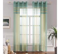 MIULEE Lot de 2 Rideaux Oeillet Voilage Moustiquaire Broderie d'impression de Rayure en Polyester Rideaux de Fenêtre Décoratives pour Salon Chambre Toilettes Jaune+ Vert d'eau 140x260 CM