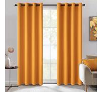 MIULEE Lot de 2 rideaux opaques avec œillets - Jolis rideaux occultants et doux - Pour chambre à coucher et salon - Protection contre le froid - 140 x 215 cm - Jaune moutarde