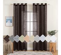 MIULEE Lot de 2 Rideaux Voilages de Fenêtre Lin Imitation Transparents Décorative à Oeillet Voile de Fenêtre Draperie Intérieur Elegant Vintage pour Chmabre Salon Bureau 140x185cm(L X H) Café