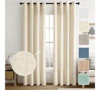 MIULEE Lot de 2 Rideaux Voilages de Fenêtre Lin Imitation Transparents Décorative à Oeillet Voile de Fenêtre Draperie Intérieur Elegant Vintage pour Chmabre 140 x 260 cm Naturelle