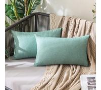 MIULEE Lot de 2 Taie d'oreiller Extérieure Imperméable en Polyester Doux avec Surface Hydrofugfe Housse de Coussin de Jardin Décoratif pour Salon Chambre 40x60 cm Cyan