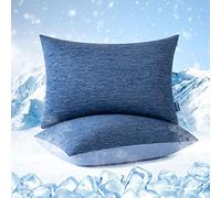 MIULEE Lot de 2 Taie d'oreiller Froid Fraicheur Housse de Coussin d'été Refroidissant en Soie Polyester Dodo Soyeux Confortable Style Europenne pour Lit Sofa Chambre 50X75CM Bleu