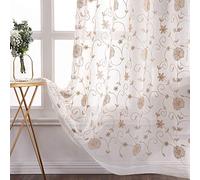MIULEE Lot de 2 Voilages à Oeillet Moustiquaire Broderie Decoration Voile Rideaux de Fenêtre en Polyester Motifs de Fleur Décoratives pour Salon Chambre Bureau Marron 140 X 225cm L x H