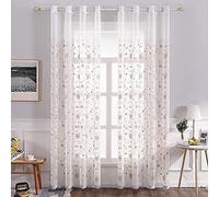 MIULEE Lot de 2 Voilages à Oeillet Moustiquaire Broderie Decoration Voile Rideaux de Fenêtre en Polyester Motifs de Fleur Décoratives pour Salon Chambre Bureau Marron 140 X 260cm L x H
