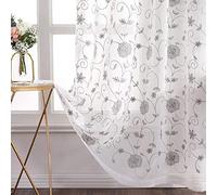 MIULEE Lot de 2 Voilages à Oeillet Moustiquaire Broderie Decoration Voile Rideaux de Fenêtre en Polyester Motifs de Fleur Décoratives pour Salon Chambre Bureau Gris 140 X 175cm L x H