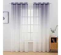 MIULEE Lot de 2 Voilages Dégradé à Oeillet Rideaux Moustiquaires de Fenêtre en Polyester de Couleur Changée Voile Ombre Demi-Transparent Décoration pour Salon Chambre Bureau 140x225cm LxH Violet