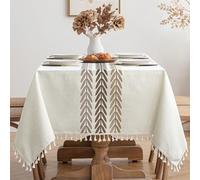 MIULEE Nappe Imperméable Rectangulaire 140x180cm Feuilles Beiges Table Cloth Tassel Nappe Elegante Tablecloth Rectangle pour Table de Cuisine Decoration