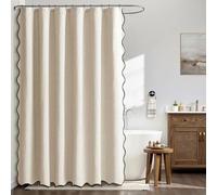 MIULEE Rideau de Douche en Lin Texturé Ondulé 120x200 cm Beige, Luxe Rideau de Douche Imperméable, Anti-Moisissure Tissu Lavable Rideaux de Bain pour Salle de Bain avec 8 Crochets Métalliques.