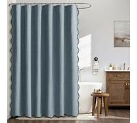 MIULEE Rideau de Douche en Lin Texturé Ondulé 180x180 cm Bleu, Luxe Rideau de Douche Imperméable, Anti-Moisissure Tissu Lavable Rideaux de Bain pour Salle de Bain avec 12 Crochets Métalliques.