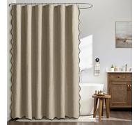 MIULEE Rideau de Douche en Lin Texturé Ondulé 180x180 cm Kaki, Luxe Rideau de Douche Imperméable, Anti-Moisissure Tissu Lavable Rideaux de Bain pour Salle de Bain avec 12 Crochets Métalliques.
