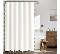 MIULEE Rideau de Douche en Lin Texturé Ondulé 180x200 cm Blanc, Luxe Rideau de Douche Imperméable, Anti-Moisissure Tissu Lavable Rideaux de Bain pour Salle de Bain avec 12 Crochets Métalliques.