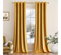 MIULEE Rideau Velours Jaune Lot de 2 140x160cm Semi-Occultant Oeillets | Rideau Thermique Isolant Velours Doux, Occultant Décoratif Moderne Pour Salon et Chambre