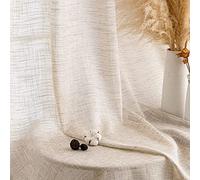 MIULEE Rideau Voilage Lin Salon Voile Sheer Rideaux en Lin Chambre Transparent Translucide Voilages intérieurs Galon Fronceur Élégant Chaleureux 140x160 cm Lot de 2 Naturel