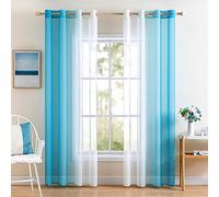 MIULEE Rideau Voilage Lot de 2 Rideaux Dégradé à Oeillet Voilages Intérieur Fenêtre en Polyester Couleur Changée Voile Transparent Décor pour Salon Chambre Bureau Blanc avec Bleu d'eau 140x225 CM