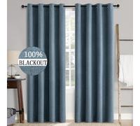MIULEE Rideaux Opaques Rideaux isolants Thermiques avec Oeillets Rideaux en Lin 100% Opaques Rideaux occultants de Protection Contre Le Froid pour Le Salon Lot de 2, 140 x 260 cm Bleu