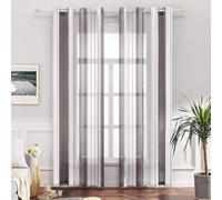 MIULEE Rideaux Voilage à Rayures Blancs et Brun Foncé, Voilages Intérieurs avec Oeillets, Beaux Voile Rideau Voilage Fenetre Chambre, Lot de 2 Transparent Rideaux Salon Hauteur 225