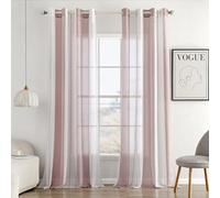 MIULEE Rideaux Voilage à Rayures Blancs et Rose Foncé, Voilages Intérieurs avec Oeillets, Beaux Voile Rideau Voilage Fenetre Chambre, Lot de 2 Transparent Rideaux Salon Hauteur 245 CM