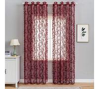 MIULEE Rideaux Voilage Rouge Dentelle 150X245 cm(LxH)-2 Pièce Rideau Dentelle Transparente Brodée Florale Bords Festonnés, Motifs Floraux Transparent Voilage Fenetre Design Moderne pour Chambre Salon