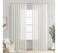 MIULEE Voilage Imitation Lin Semi-Transparent Passants 2p L140 H225 Blanc | Voilage à effet lin semi-transparent avec passants, style élégant pour salon, chambre et bureau