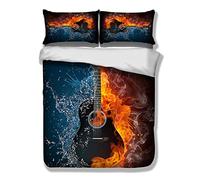 MIUNNG Créatif 3D Guitare et Jeu de fléchettes Thème Microfibre imprimée Fermeture éclair Ensemble De Literie Guitare Rock Musique Bleu Housse de Couette (Guitare, 220 x 240cm)