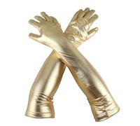 Miunpri Gants Longs Dorés en Cuir Synthétique Verni - Élastique, Base de Soie de Glace - Ensemble de Performance pour Halloween Femme