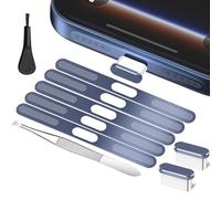 MIUOLV Protection de haut-parleur compatible avec iPhone 17 Pro Max, coque anti-poussière en maille métallique avec prise anti-poussière USB C, outils de nettoyage, bleu foncé