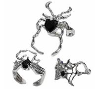 MIUPOO Lot de 3 bagues papillon en métal style punk contre le mauvais œil pour homme et femme, bague de phalange empilable, bague de couple, cadeau d'Halloween, 3 pièces, Acier inoxydable