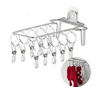 MIUPOO Séchoir à chaussettes mural, en acier inoxydable, pliable, avec 10 pinces à linge, clip pour chaussettes mural, porte-vêtements, clip et cintre anti-gouttes