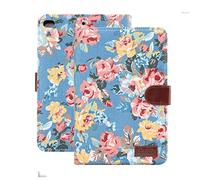 MiusiCase Coque pour iPad Mini 3 / Mini 2 / Mini 7.9 inch, Rétro Fleurs PU Cuir Coque Stand Flip Etui Housse, Bleu