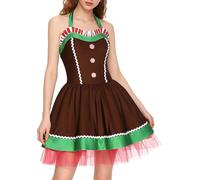 Miutii Costume de bonhomme en pain d'épice pour femme - Robe de Noël - Costume de mère de Noël - Robe de fête - Marron - Taille S
