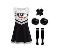 Miutii Costume de chef de pom-pom girl 4 pièces. Robe effrayante sanglante pour Halloween, carnaval, fête, Noir , 116-122