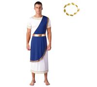 Miutii Costume de dieu grec pour homme - Robe Toga romaine antique avec bijou de tête - Costume de gladiateur - Pour Halloween, carnaval, fête, club - Bleu - Taille L