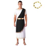 Miutii Costume de dieu grec pour homme - Robe Toga romaine antique avec bijou de tête - Costume de gladiateur - Pour Halloween, carnaval, fête, club - Noir - Taille XXL
