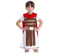 Miutii Costume de gladiateur romain pour enfant garçon - Robe avec cape, soldat guerrier - Costume d'Halloween - Carnaval - Marron - 122-128 cm