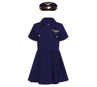 Miutii Costume de police pour enfant fille - Uniforme de policière - Manches courtes - Robe tutu avec bonnet - Pour Halloween, carnaval, fête - B - Bleu marine - 152-164